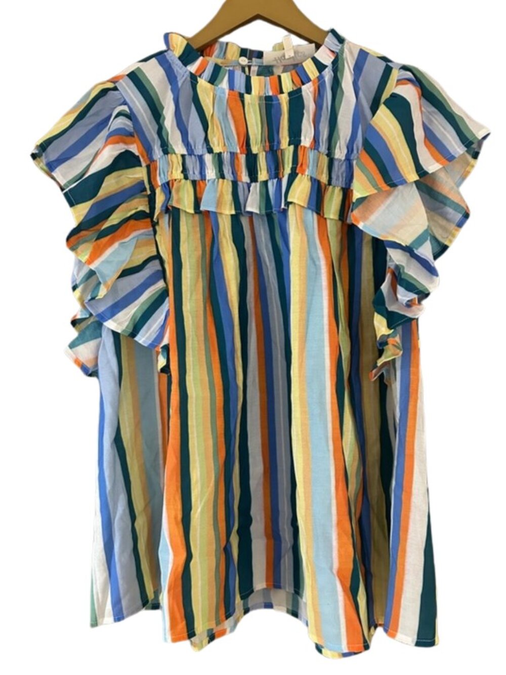 Haptics Multicolor Striped Ruffle Sleeve Blouse Boho Flowy Top